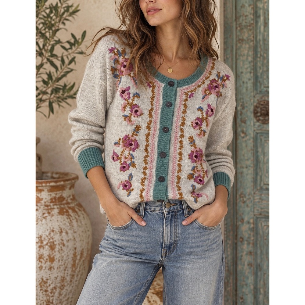 SUNDANCE Faithful Floral Embroidered Cardigan Sweater